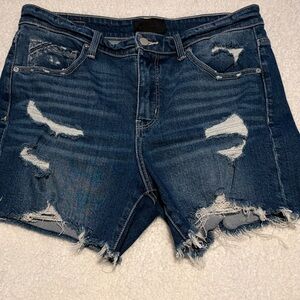 Buckle Dark Blue Distressed Jean Shorts